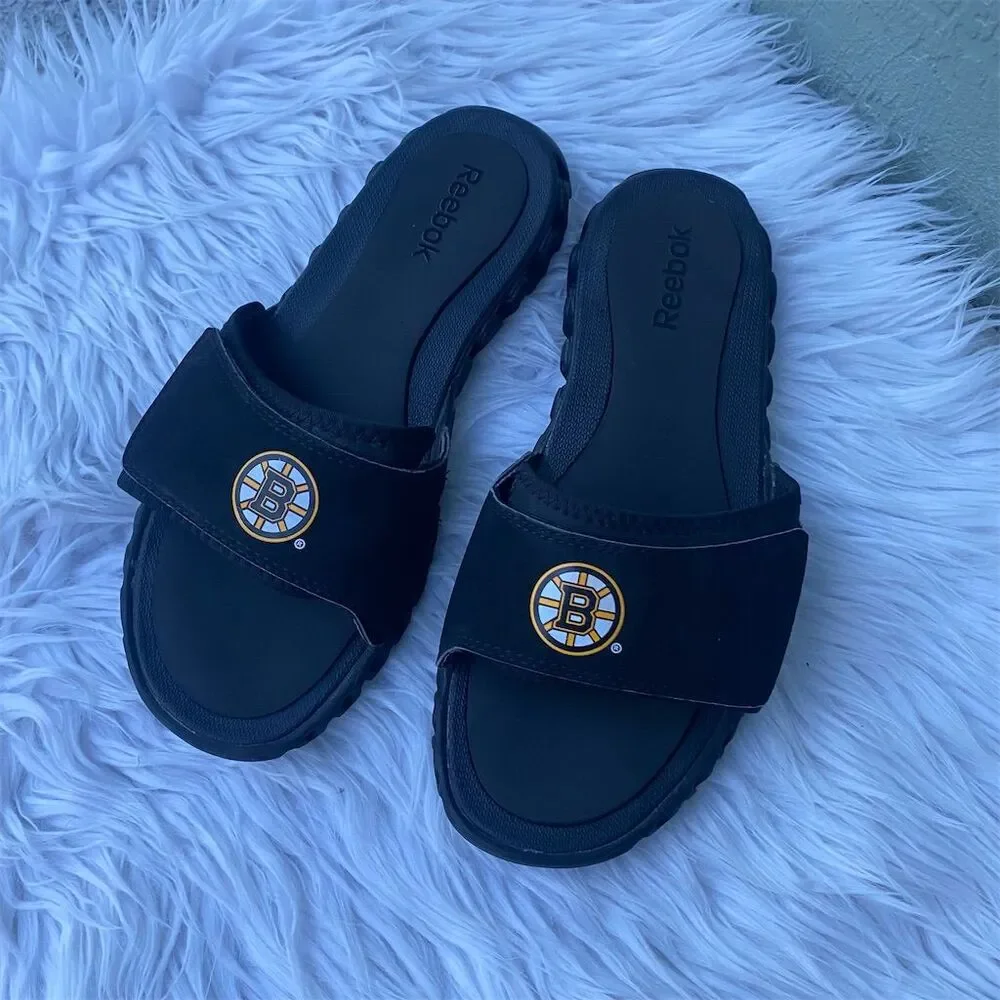 Reebok Men's Boston Bruins Slide Sandals Black Size 9 Team Logo